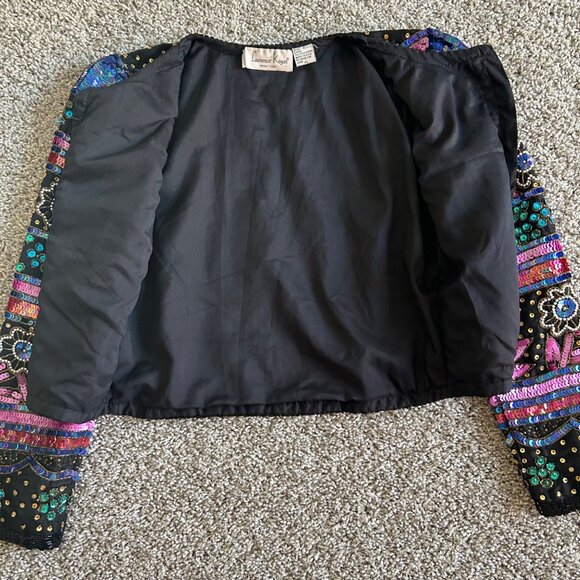 Vintage Laurence Kazar New York Womens Sz S Sequin Beaded Floral Jacket - Picture 12 of 13